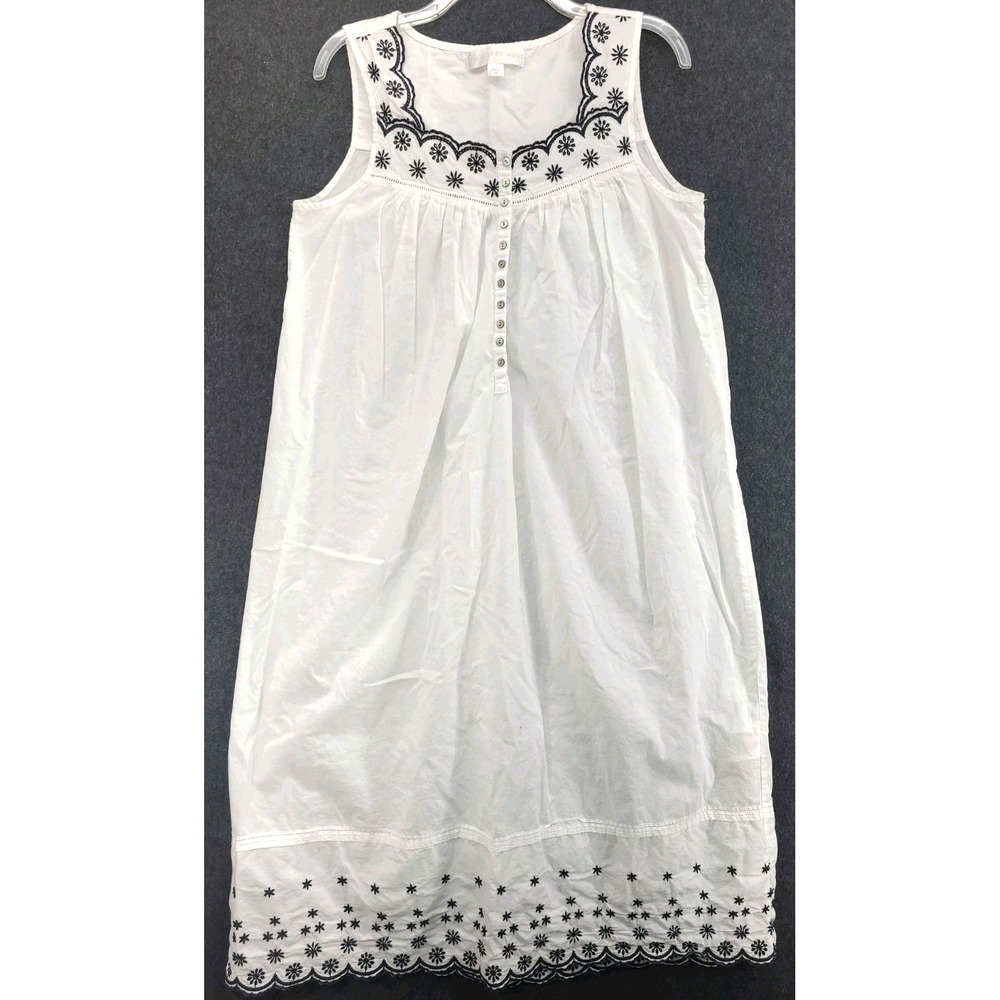 Eileen West Sleeveless Nightgown White Black Embroidered Ballet Modest Cottage